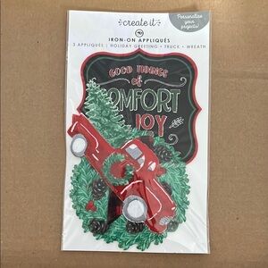 Christmas Red Truck Wreath Holiday Greeting Applique Iron On Create It New Pack